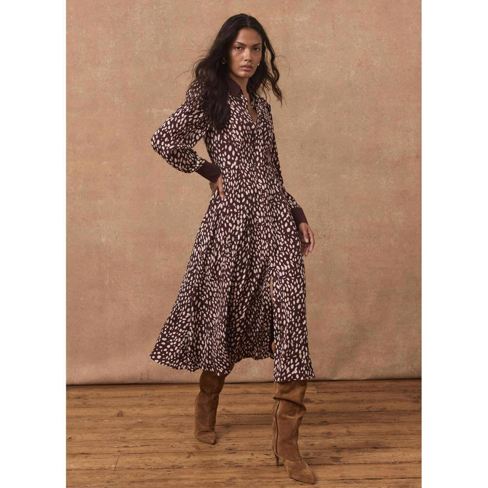 Mint Velvet Burgundy Printed Midi Shirt Dress